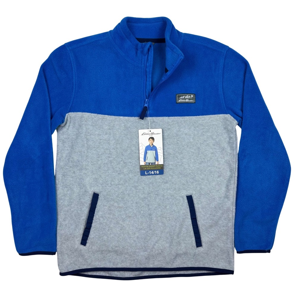 NWT Eddie Bauer Youth Quest Fleece 1/4-Zip Pullover Kids L 14/16 Blue Gray